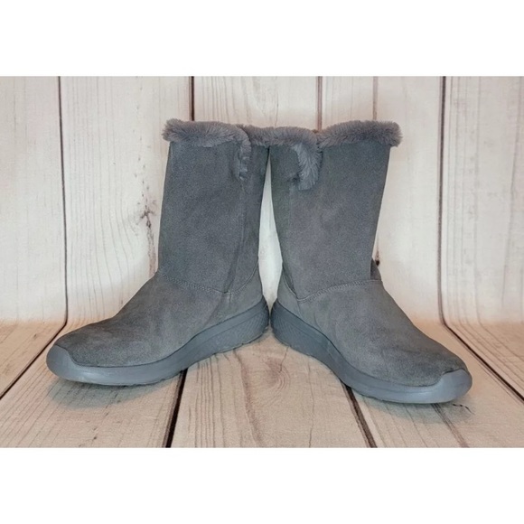 Skechers Gogomat Women's Size 10 Gray Suede Leather Winter Faux Fur Boots - Picture 9 of 11